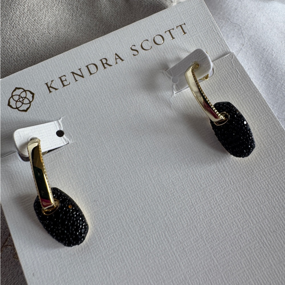 Kendra Scott Bailey Pave Huggie Earrings in Gold Black Crystals